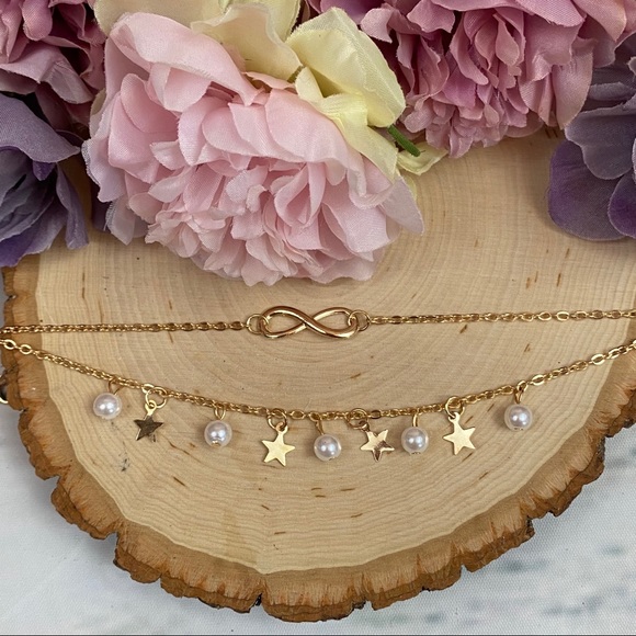 Boho Double Strand Infinity Anklet Set with Pearls - Picture 6 of 13